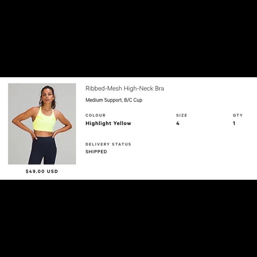 BNWT! Size 4 Lululemon ribbed mesh high neck bra in color Highlight Yellow